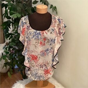 AGB pullover blouse Woman’s size Large sleeveless with ruffle overlay